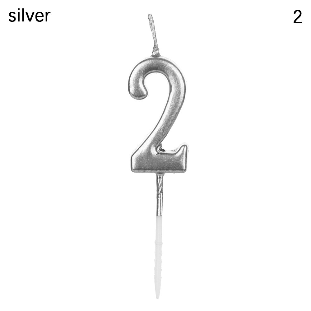 Rose Gold Happy Birthday Number Cake Candles 0 1 2 3 4 5 6 7 8 9 Cake Topper Kids Girls Boys Bar Baby Party Supplies Decoration: Silver 2