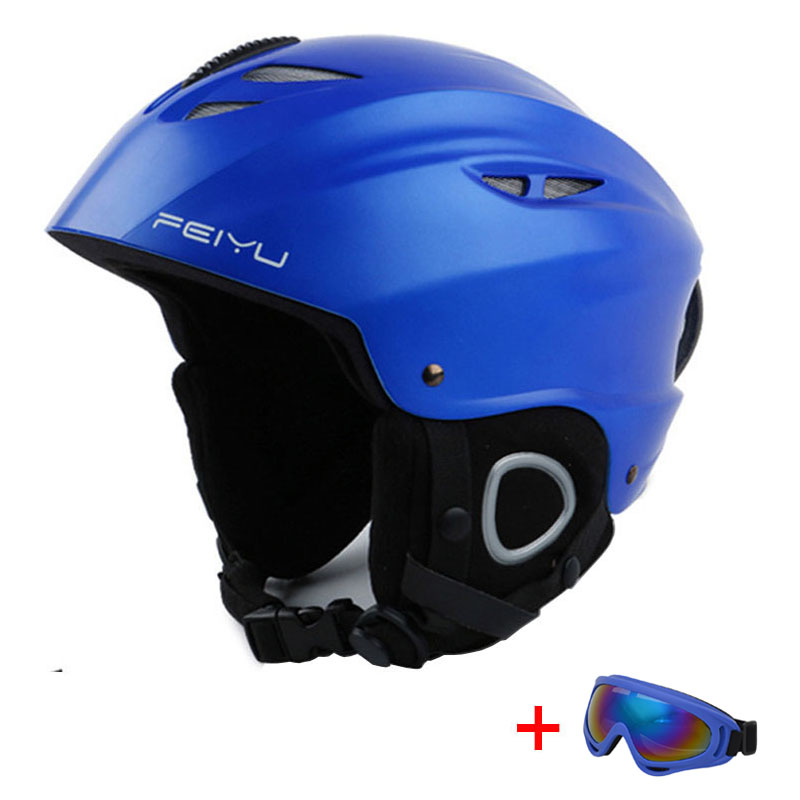 Männer Frauen Ski Sicherheit Helm mit Brille Sport Winddicht skaten Skifahren Helm Warme Atmungsaktive Snowboard Schneemobil Helm: Blau / L(56-59)