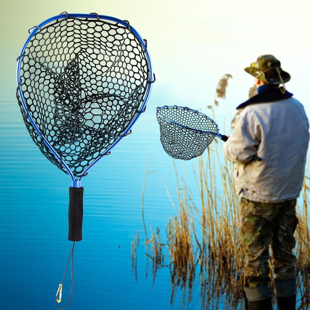 48x30CM Fishing Hand Net Foldable Fly Fishing Brail Blue Soft Rubber Landing Net Fishing Tackle Accessories