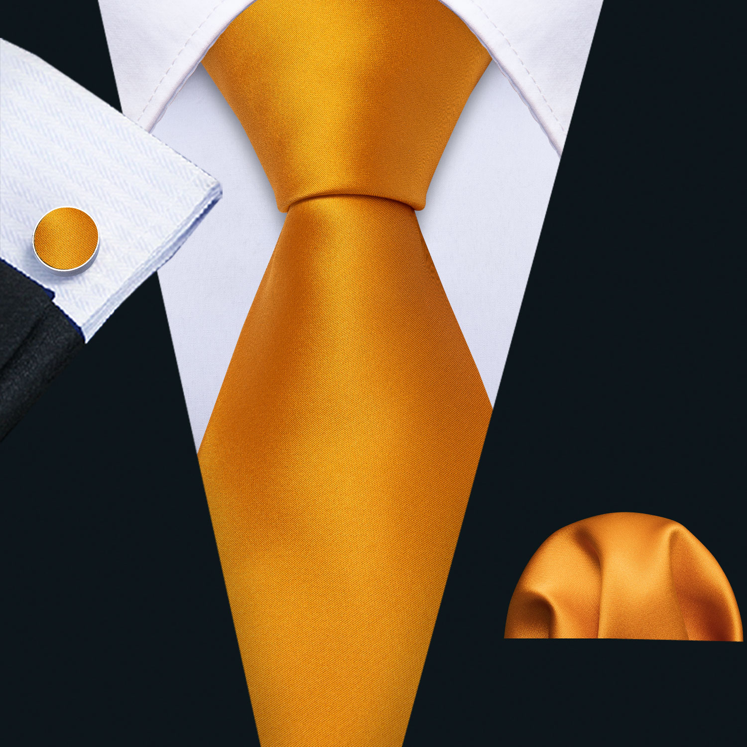 Luxury Gold Floral Ties For Men Exquisite Silk Necktie Handkerchief Cufflinks Sets Groom Wedding Business Party LN-6367