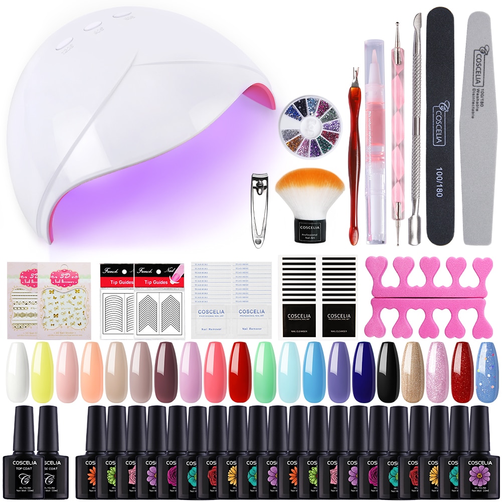 Coscelia neglesæt gel neglelak sæt med 36w uv led lampe 10/20 farver soak off manicure værktøj sæt negle kunst dekorationer: 20 stk sæt
