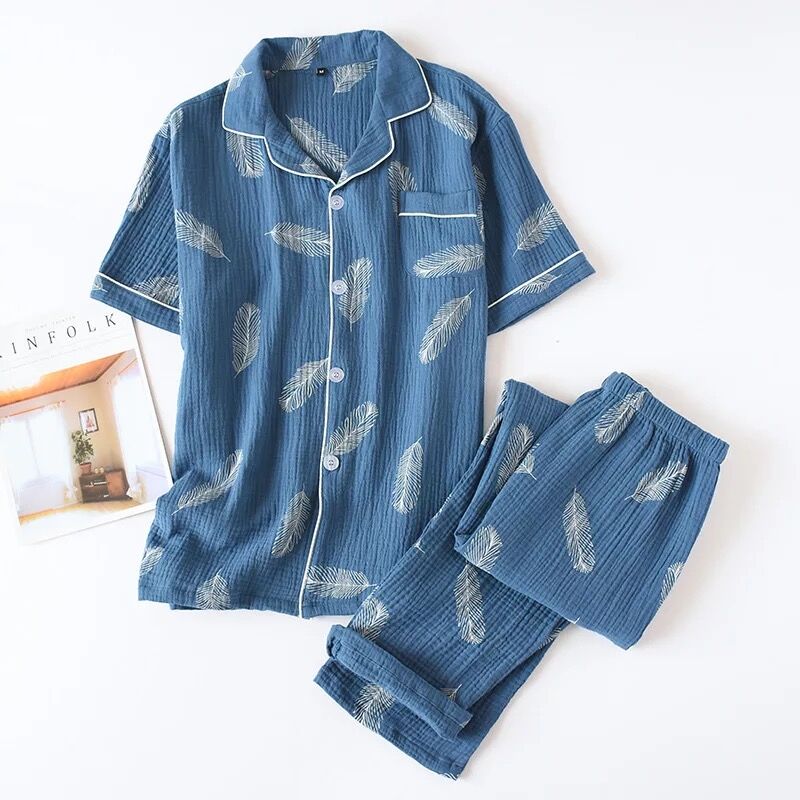 Herre pyjamas sæt sommer crepe bomuld kortærmede bukser sæt fjer løst sommer hjemme service herre nattøj herre pyjamas: 04 / Xl