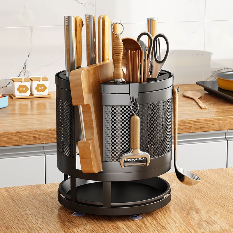Knife Stand Rotatable Knife Holder Stand Kitchen Accessories Knife Block Kitchen Organization Storage Chopping Board Storage: Black