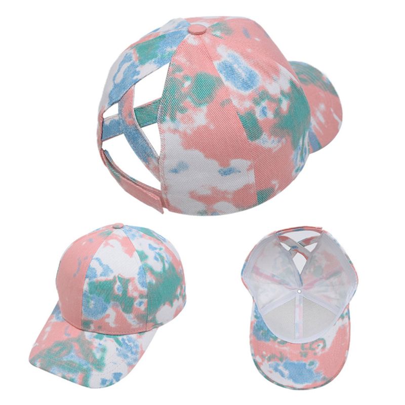 Vrouwen Gradiënt Tie-Dye Baseball Cap Hollow Criss Cross Paardenstaart Gat Trucker Hoed X7YA: 1