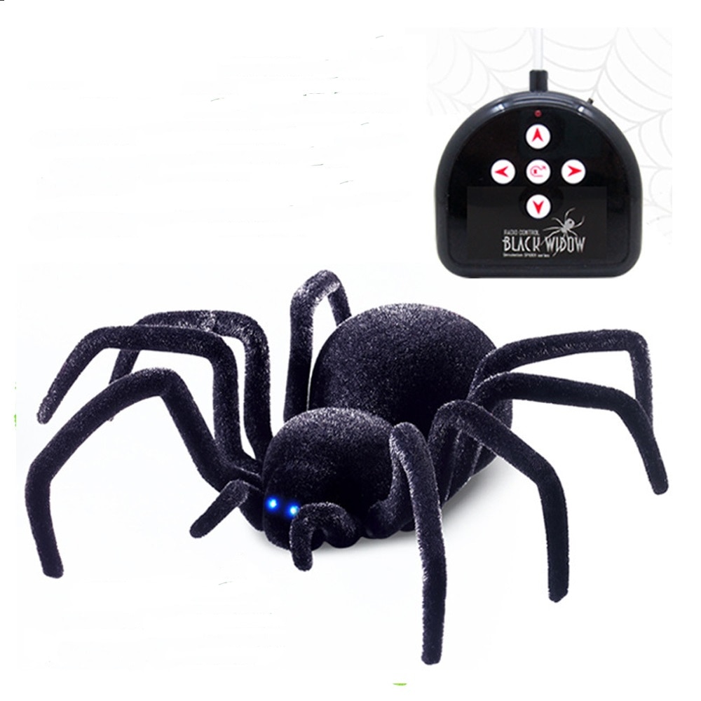 Electronic pet Remote Control Simulation tarantula Eyes Shine smart black Spider 4Ch Halloween RC Tricky Prank Scary Toy