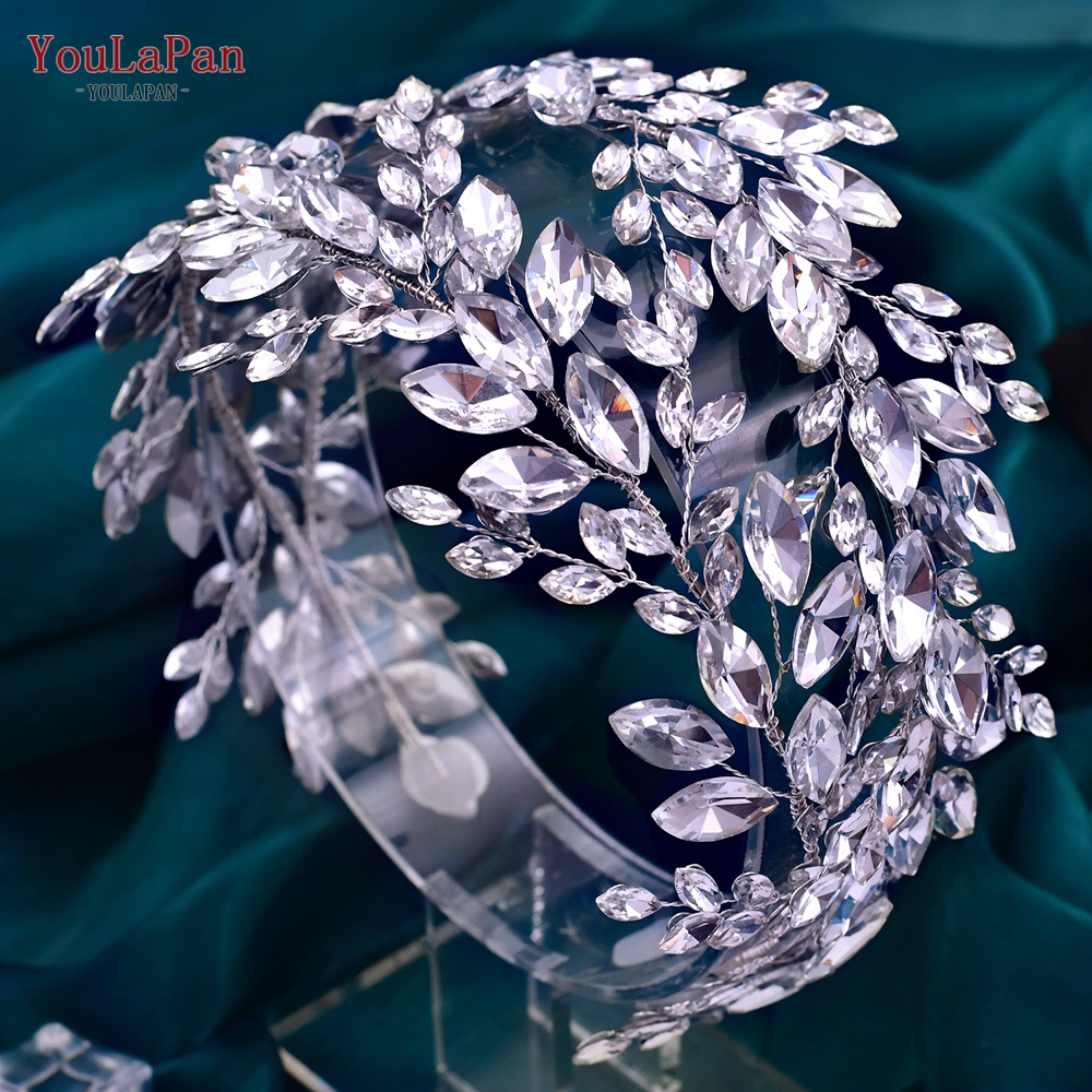 YouLaPan HP304 Luxuriöse Strass Stirnband Silber Hochzeit Kopfschmuck Bling Braut Diademe und Kronen Kristall Braut Headwear