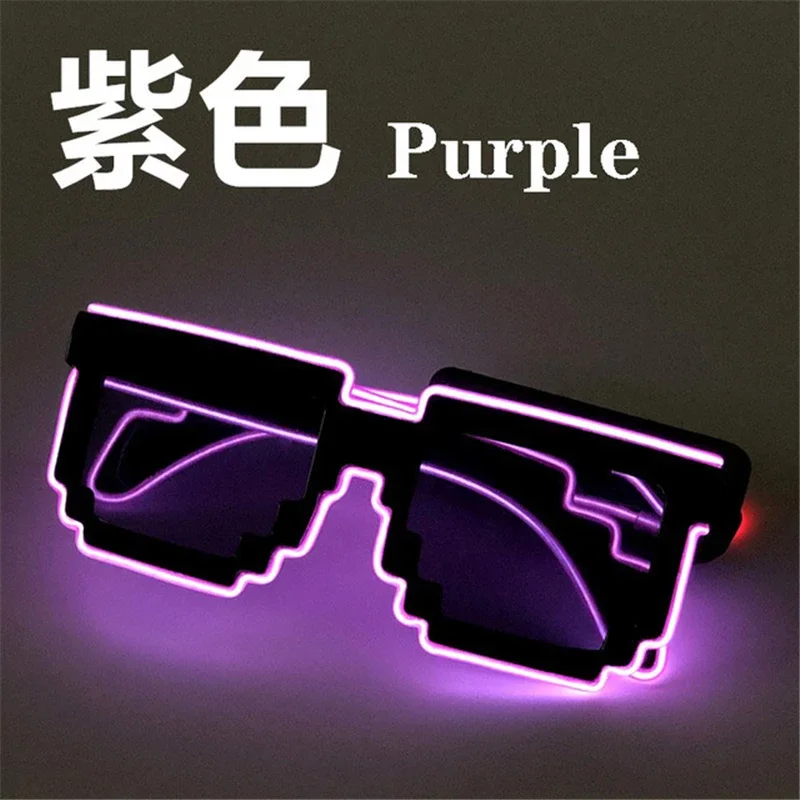Óculos com iluminação LED sem fio, óculos de néon que brilham no escuro para festa rave, EDM: ROXO
