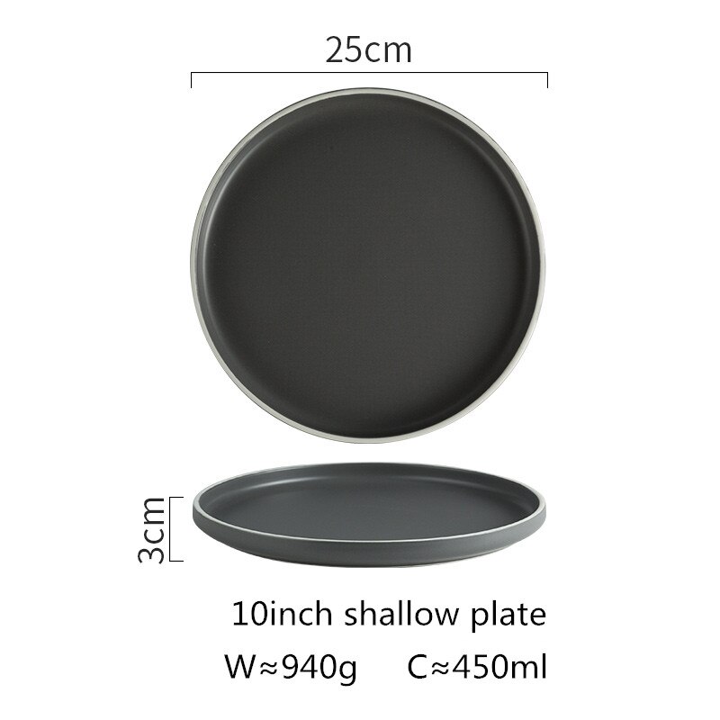 Nordic Ceramic Tableware Matte Glaze Steak Food Plate Bowl Dinner Dish Porcelain Dinnerware Set For Family Hotel 1pc: 10inch shallow plate