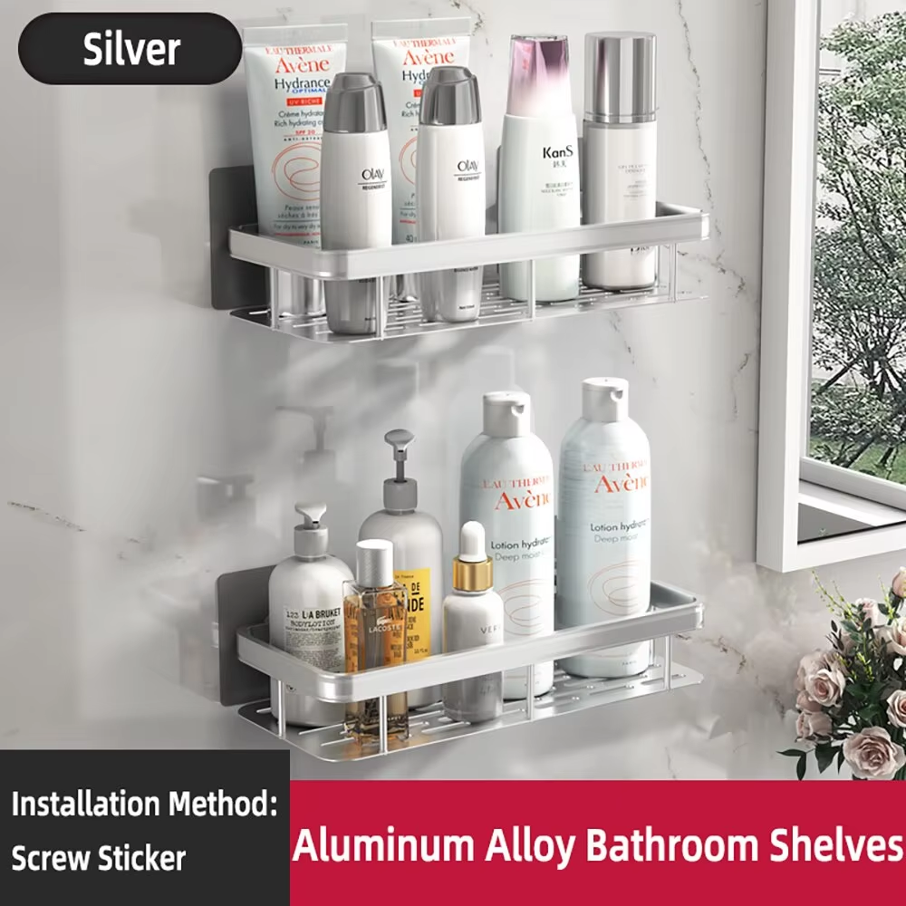 Driepotige rek aan de muur hangende hoek rechthoekige beugel aan de muur gemonteerde douche-shampoo rek badkamerrek handdoekenrek beugel: Black