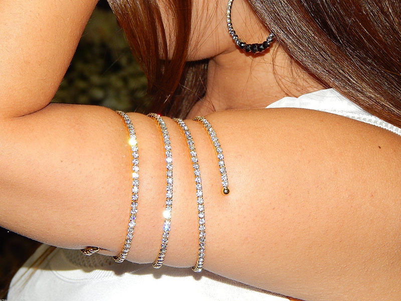 Spiral brude fest rhinsten stretch armring overarm armbånd guld farve og forsølvet brazaletes pulseras mujer