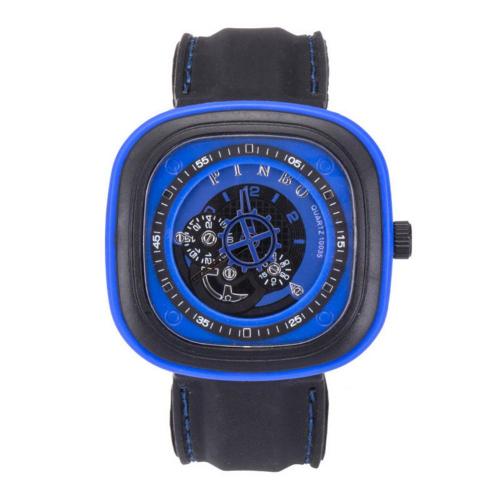 Sport Men's Watch Large Square Dial Silicone Strap Analog Quartz Wrist Watch Decor montre homme часы мужские наручные: Dark Blue