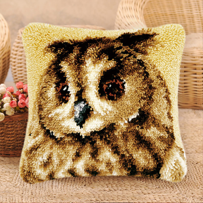 Serie de animales de dibujos animados hechos a mano, punto de cruz, almohada de punto de ganchillo DIY, alfombras bordadas de lana gruesa, Material de almohada sin terminar: BZ-232