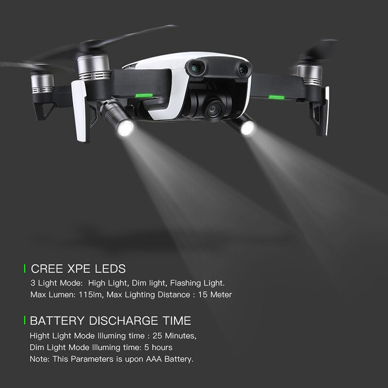 2 stk drone natflyvning ledet lys fotografering fyld lys lommelygte 360 grader rotation til dji mavic air drone tilbehør