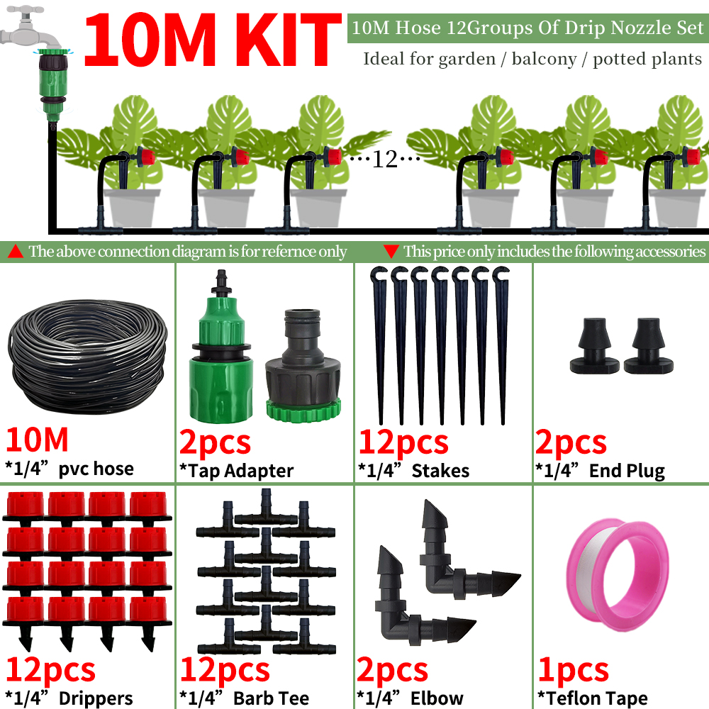 Kit de riego por goteo para jardín, boquillas de sistema de riego automático para tierras de cultivo, bonsái, plantas, flores, verduras, invernadero, 1/4 pulgadas, 10-30M: Blanco