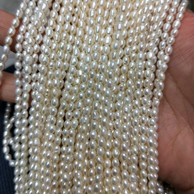 Freshwater Seed Pearl Strand White 4mm Small Rice Pearls