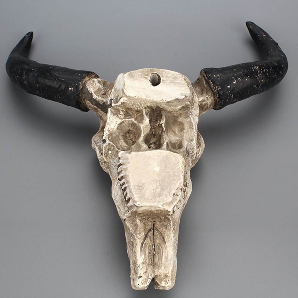 Halloween Art Rustic Bull Skull Shape Sculptures Wall Hanging Ornament Office Bathroom Resin Crafts Long Horn Bedroom Home Decor
