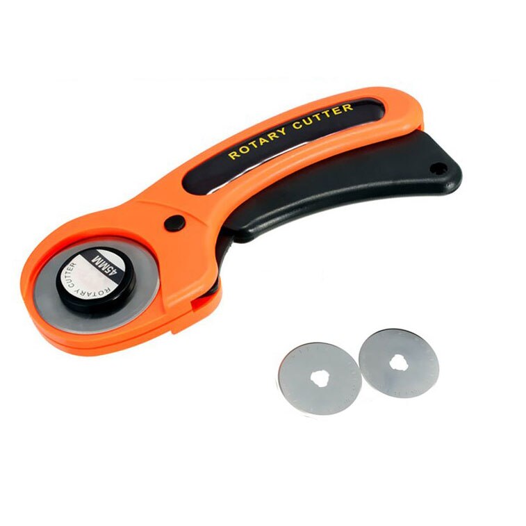 Cortadores redondos de 45mm, máquina de corte de guía de tela giratoria para coser, edredones, herramienta de artesanía de tela naranja: Cutter with 2 blades