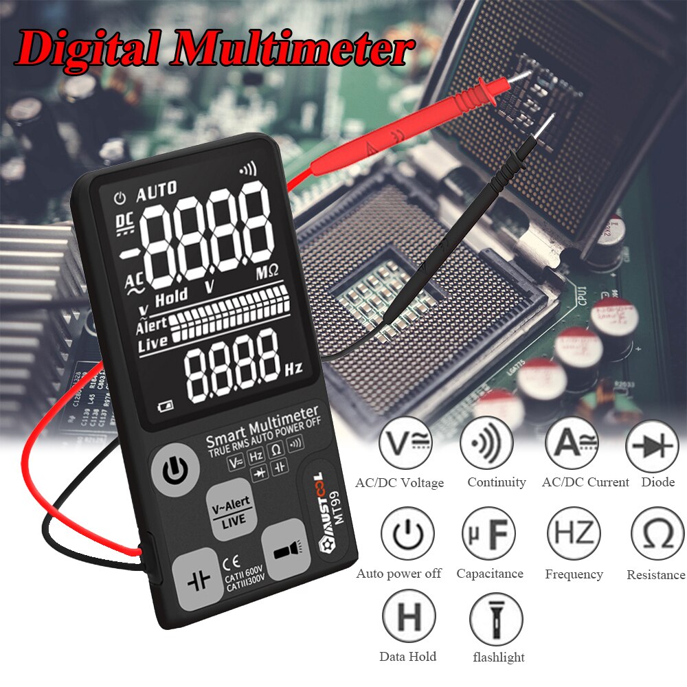 Upgraded MT99 True RMS 9999 Counts Digital Multimeter MUSTOOL Ultra-large EBTN LCD 3-Line Display Fully Auto-Range Smart DMM