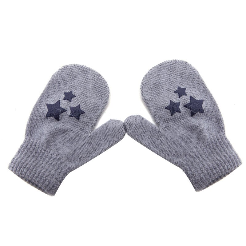 White, Blue, Gray Kids Dot Star Heart Pattern Mittens Boys Girls Soft Knitting Warm Gloves: GrayStar