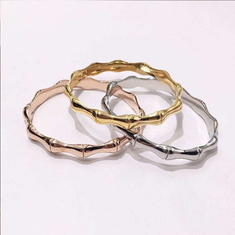 Luxury Jewelry Man Woman Cuff Bracelet Stainless Steel Bamboo Bone Korea