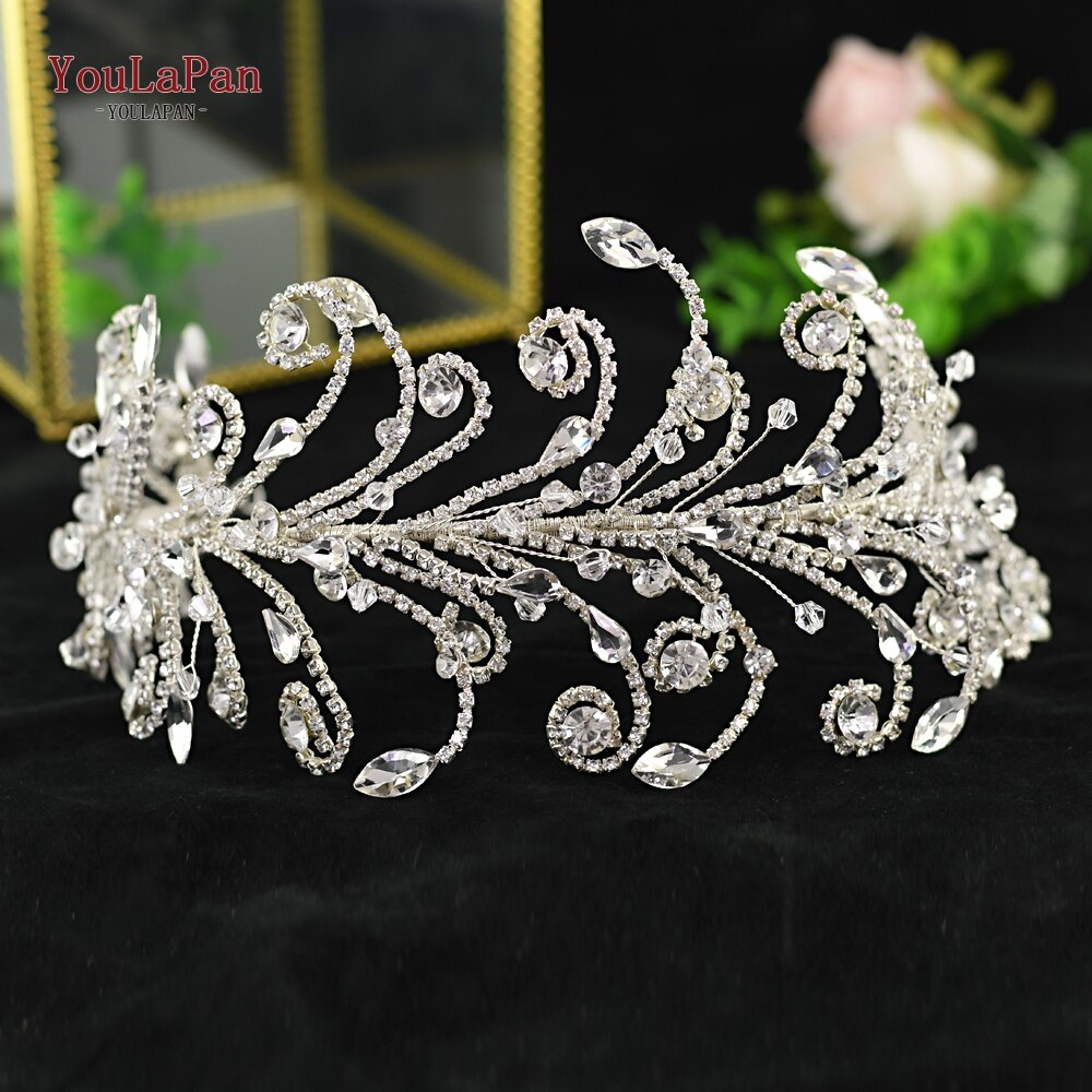 TOPQUEEN HP250 włosy ślubne korona ślubne akcesoria robić włosów kryształ górski pałąk luksusowe drzazga kryształbyć winnym ślubne diadem dla panny młodej