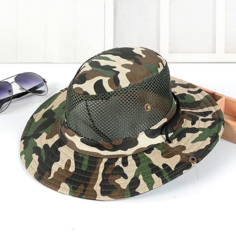 Cowboy hat camouflage army hat male outdoor breathable mesh fisherman hat fishing travel photography folding hat