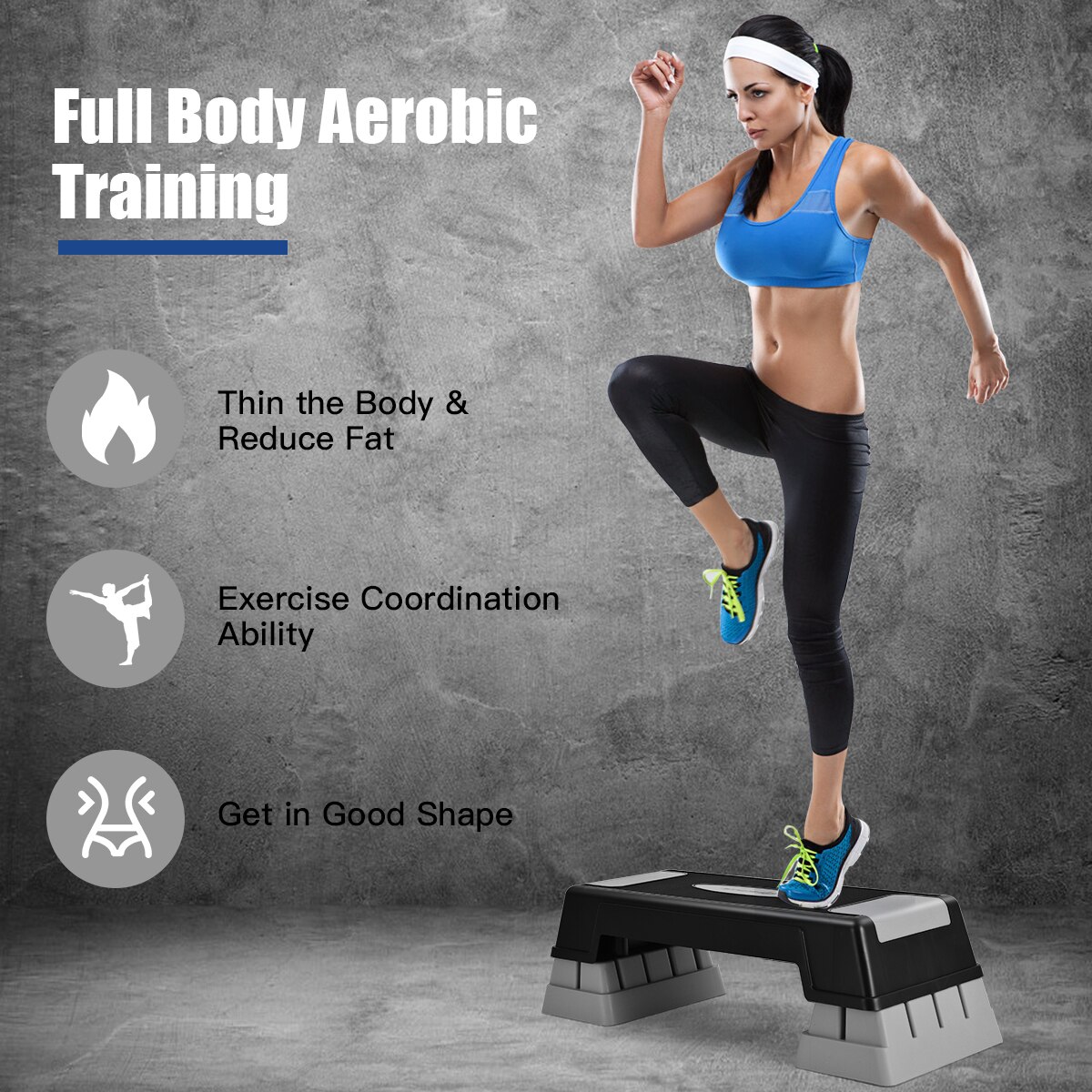 Fitness aerobic stepper, 12/17/22cm height-adjustable workout fitness stepper, fitness equipment, non-slip exercise yoga pedal