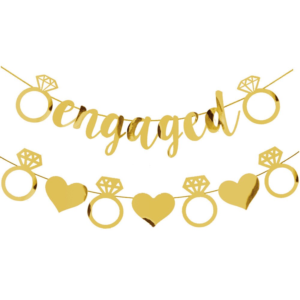 Actief Pull Vlag Engagement Party Diamond Ring Liefde Stijl Pull Vlag Taart Insert Rij Card Party Wedding Banner: Golden bunting 