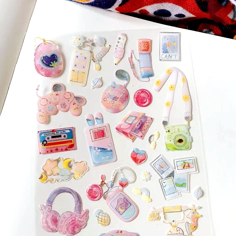 Cute Girls Style Epoxy Aesthetic Stickers Scrapbooking Material Junk Journal Photo Album Planner Diary Laptop Deco Sticker