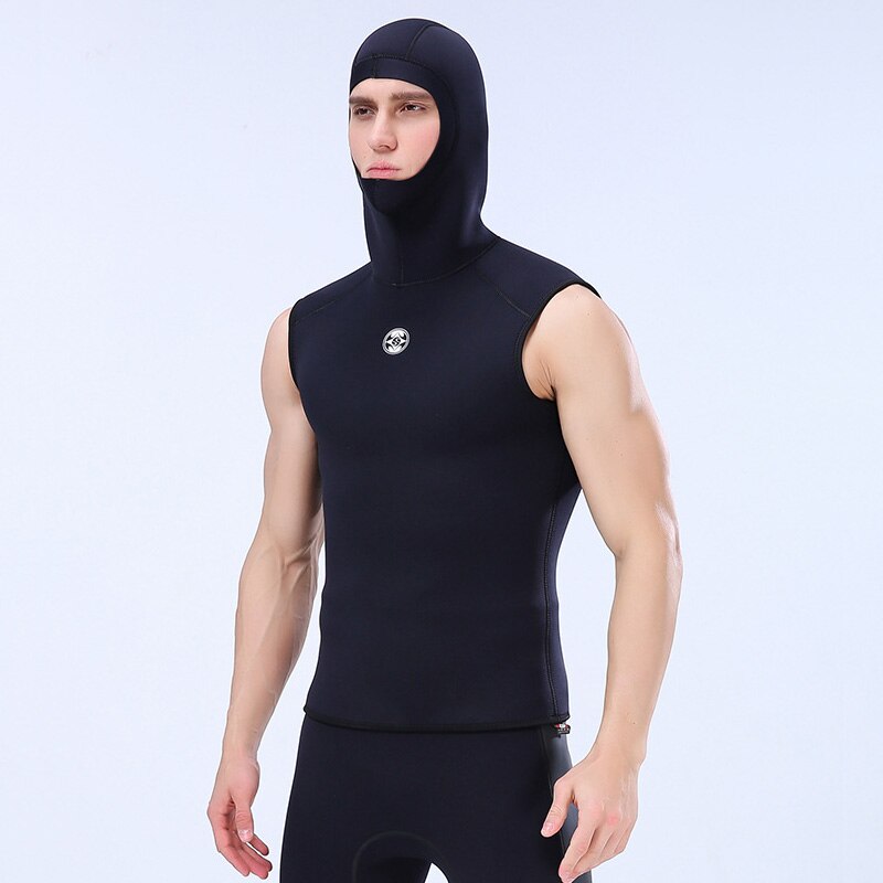 Traje de neopreno con capucha 3mm traje de neopreno térmico sin mangas superior e inferior buceo surf Hoodie chaleco para hombres de dos piezas: 1403B 3mm / XL