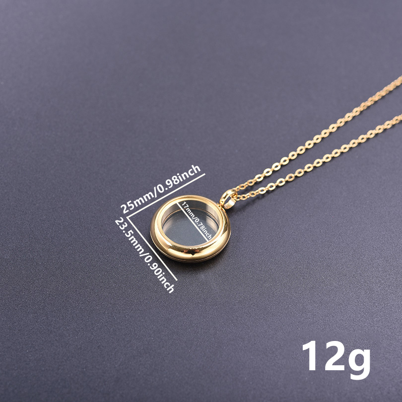1Pc Stainless Steel Men Glass Floating Ashes Locket Pendant Necklaces Round DIY Round Reliquary Relicario Women Collares Jewelry: Light Yellow Gold Color