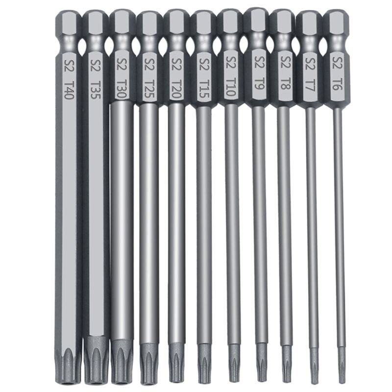11/12pcs Tamper Proof Security Drill Bit Set Torx Screwdriver Flat Head 1/4" Hex Bits Driver: 100