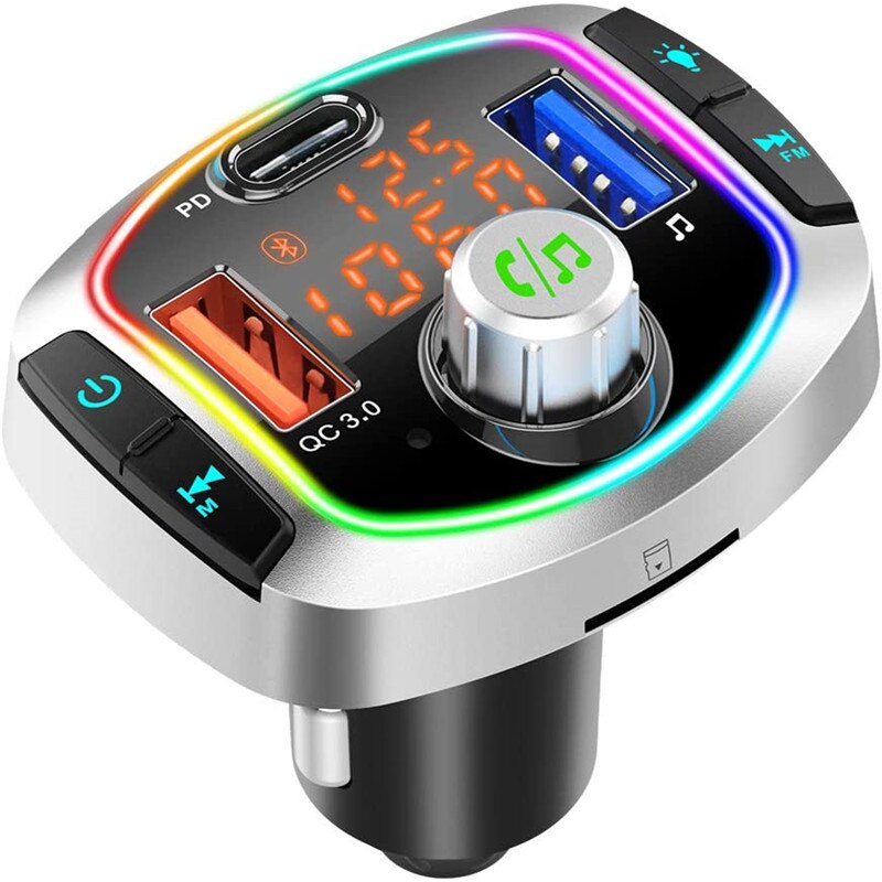 Bluetooth fm sender til bil  qc3.0 usb-c hurtigoplader trådløs bil fm radio adapter bluetooth 5.0 musikafspiller fm bilsæt