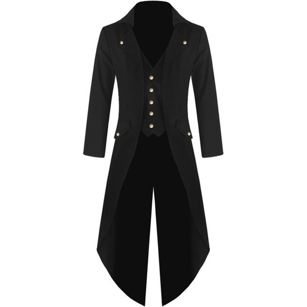 Traje victoriano para hombres adultos, abrigo de cola esmoquin negro, gabardina gótica Steampunk, traje de vestido, abrigo para uniforme, abrigo para: XXL