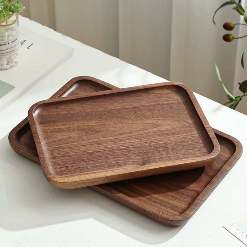 Black Walnut Wood Tray Household Wooden Tea Tray Put Cups Wooden Plate Coffee Dessert Storage Dinner Plate