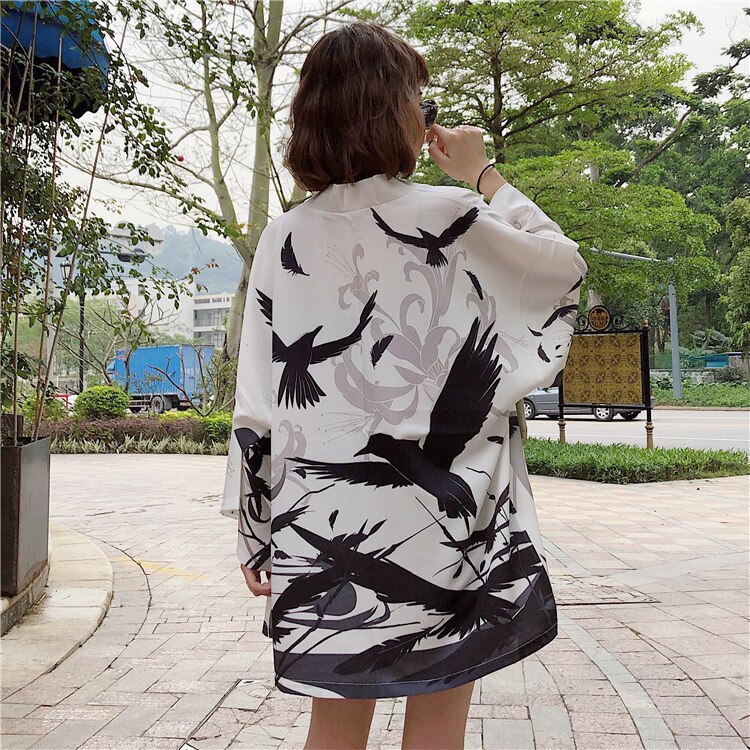 Girl Temperament Japanese A Gentle Wind Feather Fabric Sunscreen Clothes Bird Cardigan Kimono Loose Coat: Default Title