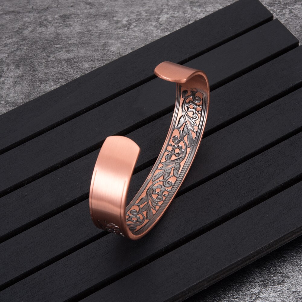 Vinterly magnetisk kobber armbånd menn bred helse energi magnet helse armbånd blomst justerbar mansjett kobber armbånd for kvinner