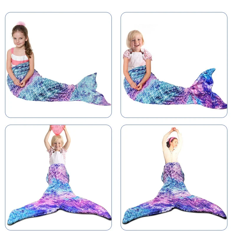 Sac de couchage sirène pour filles, couverture réglable en flanelle douce pour enfants avec queue de poisson pour la photographie de costumes et le Camping en intérieur