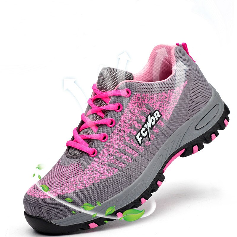 womens pink safety shoes breathable worker steel toe cap shoe tooling security work boots zapatos de seguridad protect