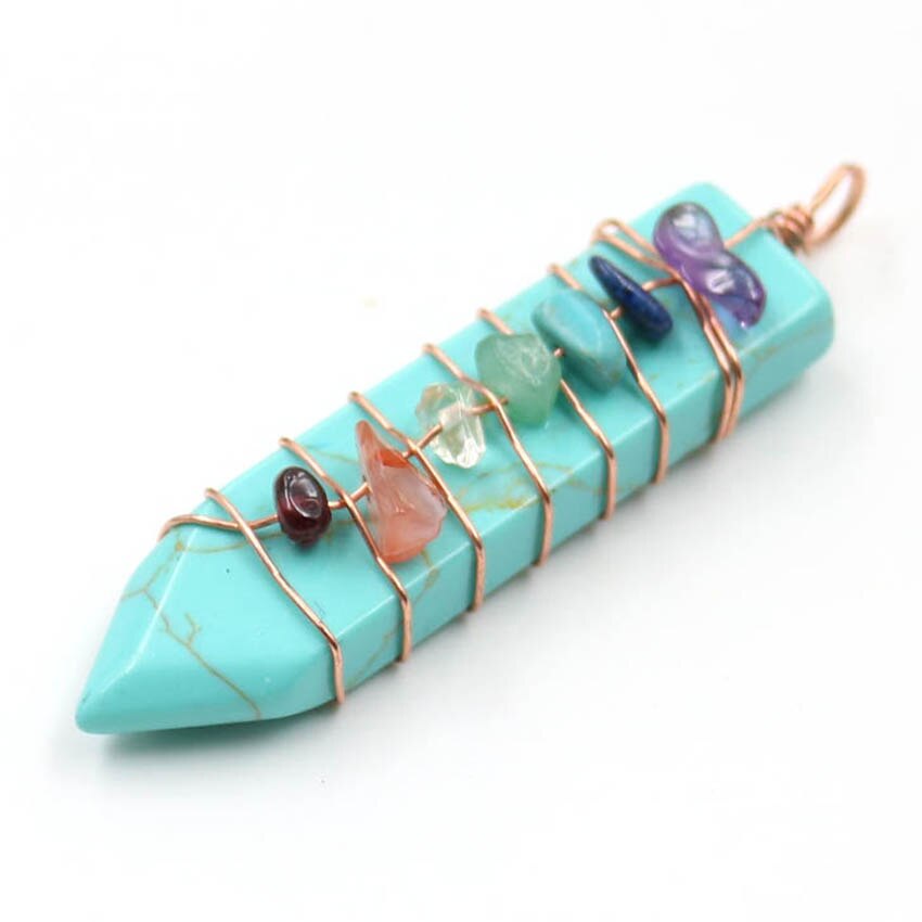 Reiki Handmade Wrap Pendulum 7 wisiorki czakry uzdrawiający kryształ naturalny klejnot kamień ametysty lazuryt Point miecz wisiorki: 7 Turquoise