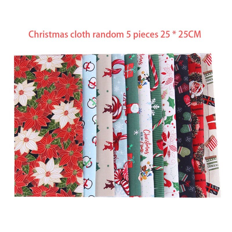 5/10Pcs Christmas Cotton Fabric Bundles Sewing Square Patchwork Precut Scraps For DIY Christmas Stocking Tree Wreath Doll Dress: A