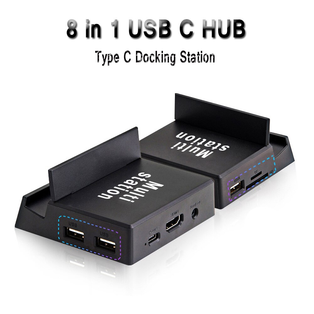 Multi-fonction 8 en 1 USB C HUB Type C Station d'accueil support de téléphone Dex USB C vers HDMI + SD + TF Dock adaptateur d'alimentation pour Samsung Huawei: Default Title