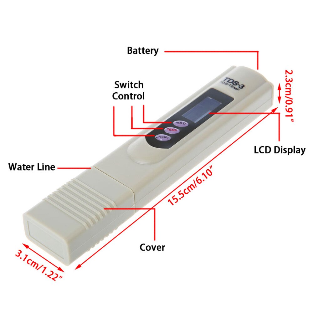 Bærbar pen tds -3 meter 0 - 9990 ppm lcd digital vandmåler filter, der måler vandrenhedstester tds meter