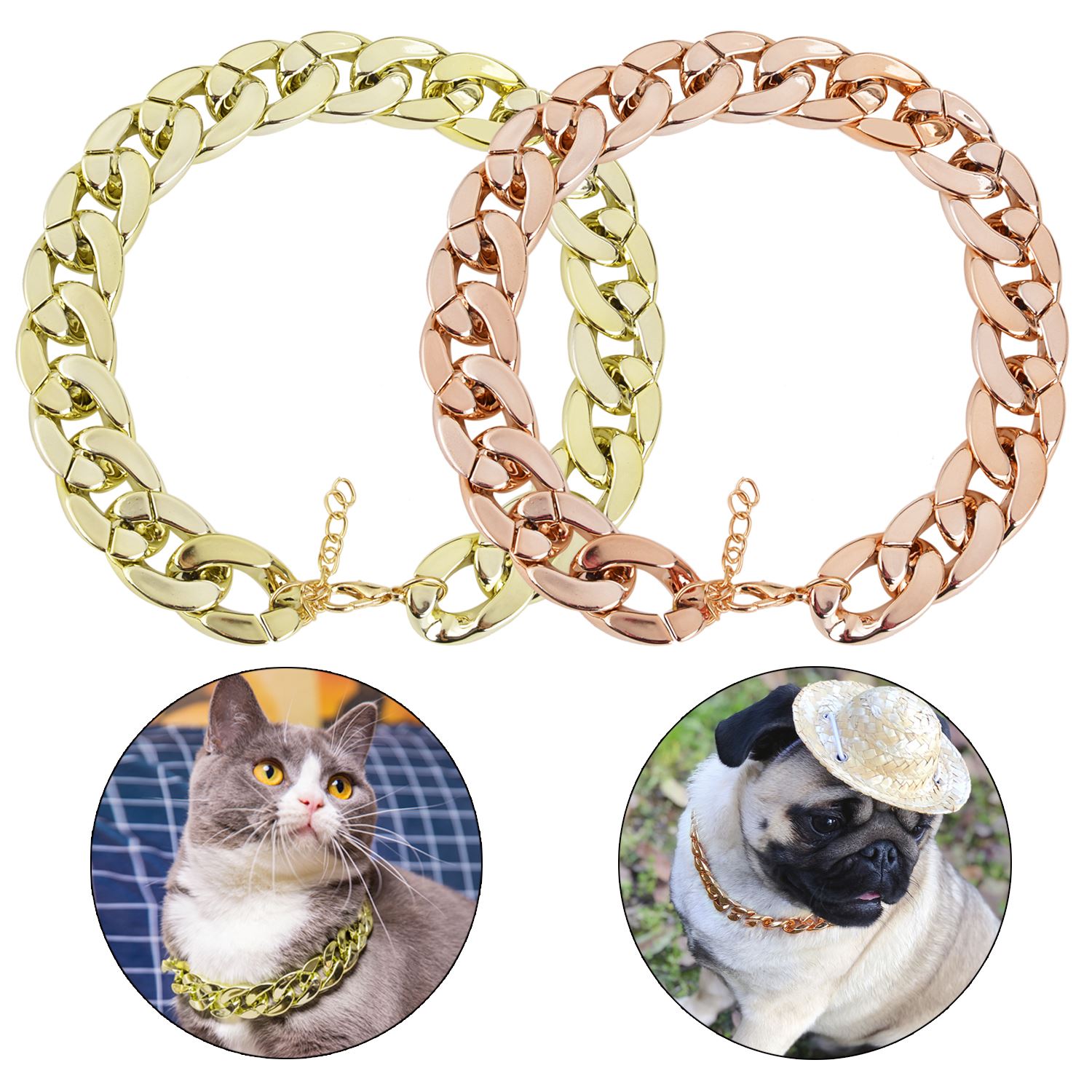 Tjock guldkedja pläterad plast identifierad säkerhetshalsband valp hund tillbehör husdjur katt hund halsband halsband husdjur tillbehör