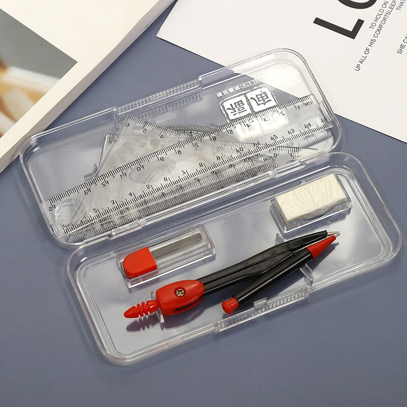 School Study Tool Kit Ruler Compasses Portable School Math Geometry Set Protractor Drawing Compass Ruler Pencil Essentials Math