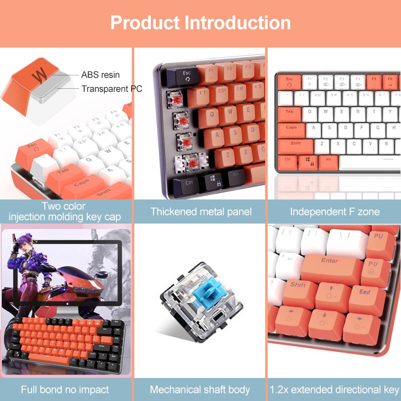 82 Keys Mechanical Keyboard ABS Keycap Two-color Injection White Light Backlight USB Wired Gaming Mechanical Keyboards For Gamer