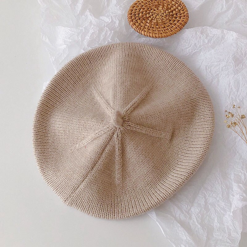Gorros coreanos para bebé, Boina de Color sólido para niñas, Boina de punto Vintage para otoño e invierno, gorro de pintor artístico para niños: khaki