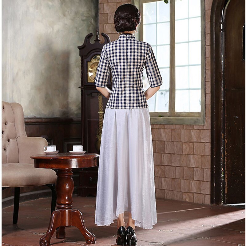 Neue Chinesischen Tradition frauen Baumwolle Plaid Blusen Hemden Spitzen S M L XL XXL LGD09212