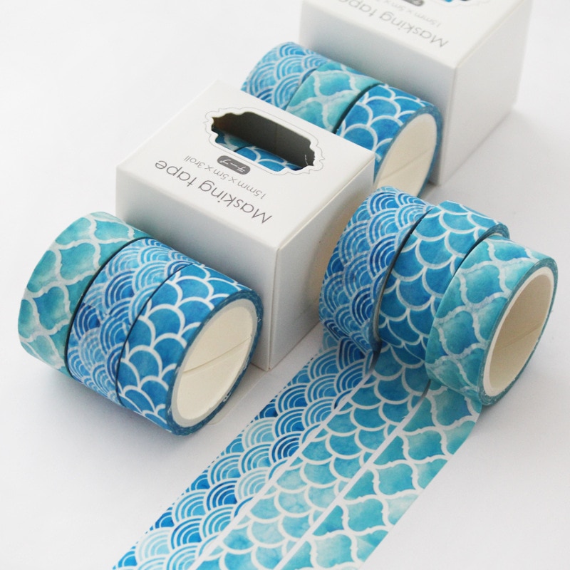 3 Stks/pak Ocean Wave Kawaii Planner Handbook Decoratief Papier Washi Masking Tape Set Schoolbenodigdheden Briefpapier