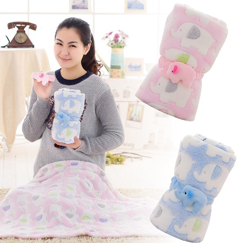 Leuke Olifant Cartoon Baby Deken Pasgeboren Olifant Airconditioning Quilt Coral Fluwelen Kussen Dekbed Dual-Use Baby Producten